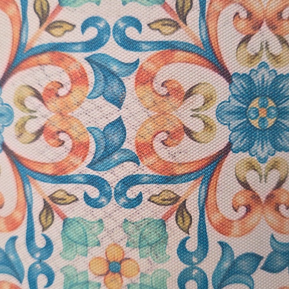 Brighton Floral Blue, Brown & Cream Tote w/leather straps & Zip Closure - Picture 15 of 16